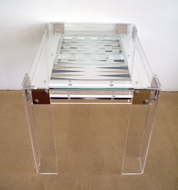 Late 20th Century Clear Glass and Lucite Game Table - Chess, Backgammon