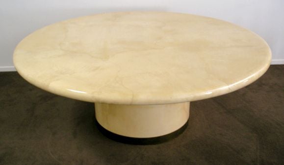 Large Round Karl Springer Dining Table - Lacquered Parchment<br />
Retains original label