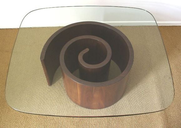 Glass and Wood Coctail Table Designed by Vladimir Kagan