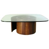 Glass and Wood Coctail Table Designed by Vladimir Kagan