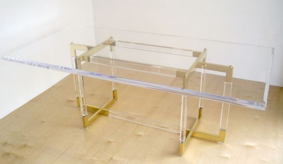 Lucite and Brass Dining Table designed by Charles Hollis Jones 1
