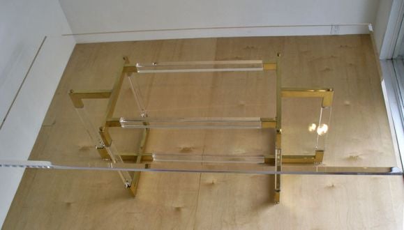 Late 20th Century Lucite and Brass Dining Table designed by Charles Hollis Jones