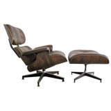 Ray and Charles Eames Rosewood and Leather Lounge with Ottoman
