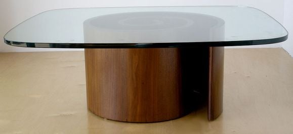 Walnut and Glass Snail Table designed by Vladimir Kagan