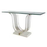 Lucite, Brass and Glass Console Table