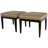 Pair of Lacquered Wood and Silk Upholstered Stools