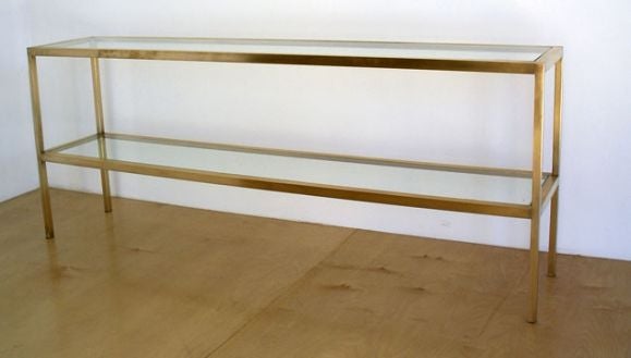 Langer Konsolentisch aus Messing und Glas (Mitte des 20. Jahrhunderts)