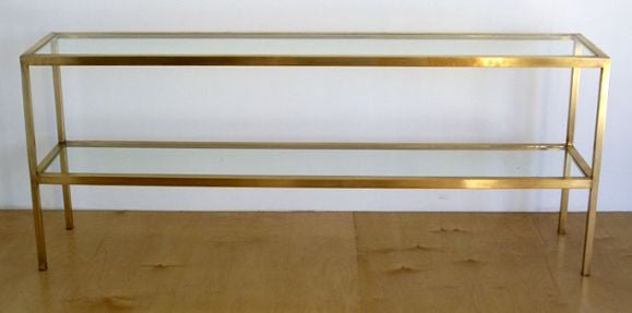 Langer Konsolentisch aus Messing und Glas (amerikanisch)