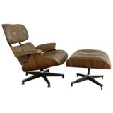 Ray and Charles Eames Rosewood and Leather Lounge with Ottoman