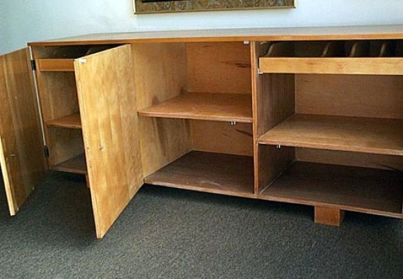 Birch Cabinet with Ribbed Glass Handles