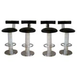 Four Heavy Steel and Leather Bar Stools