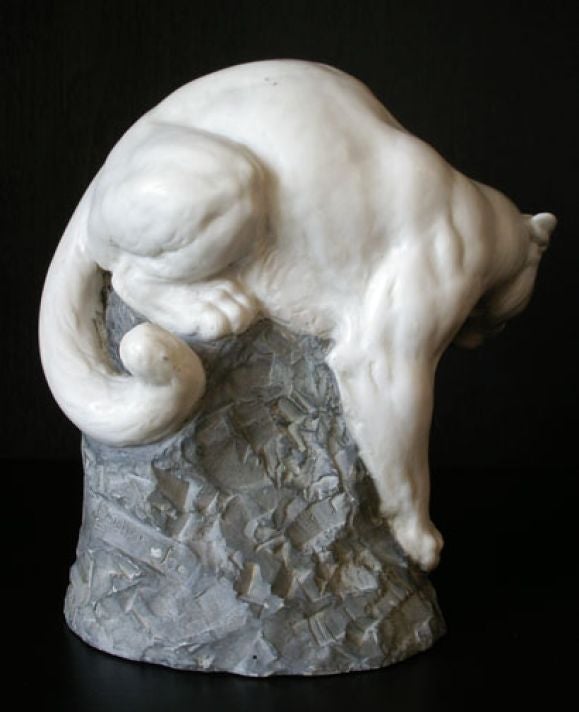 Mid-20th Century White Cougar Sculpture by Joseph Boulton