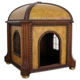 Retro Luxurious and Fine -Leather, Brass, Carved Wood-  Dog House
