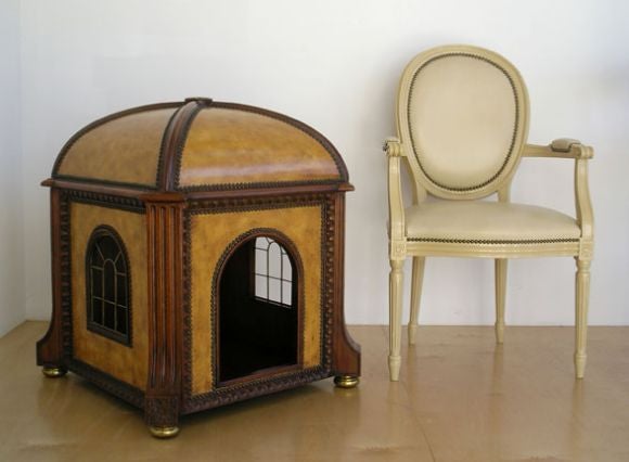 Luxurious and Fine -Leather, Brass, Carved Wood-  Dog House 2