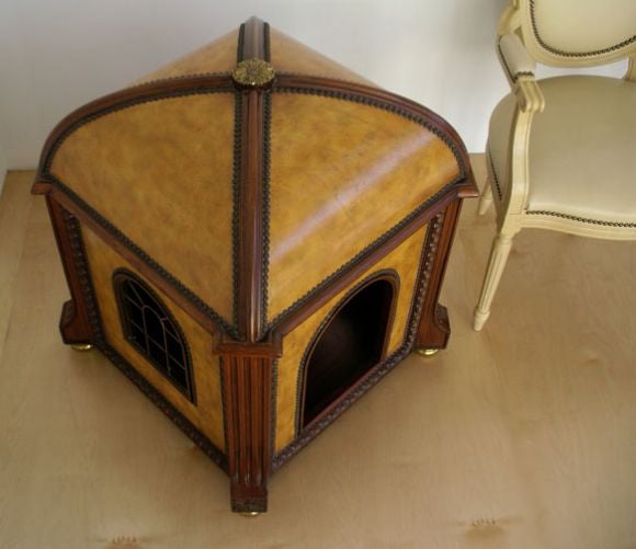 Luxurious and Fine -Leather, Brass, Carved Wood-  Dog House 1
