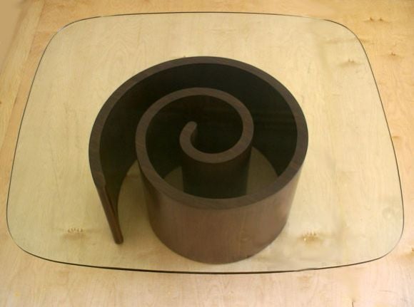 Walnut and Glass Snail Table designed by Vladimir Kagan