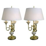 Pair of Brass and Ceramic Table Lamps by Stiffel