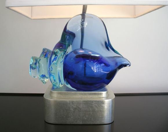 Seguso Glass Shell Lamp with Silver Leaf Base