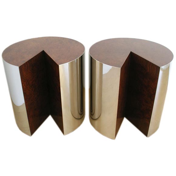 Pair of Steel and Elm Burl Tables/Nightstands by PACE