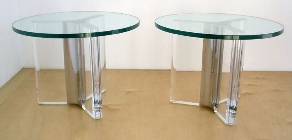 Pair of Glass, Lucite and  Steel Cocktail Tables Made by PACE