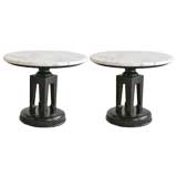 Pair of Marble and Wood Tables Made by Weiman Furniture