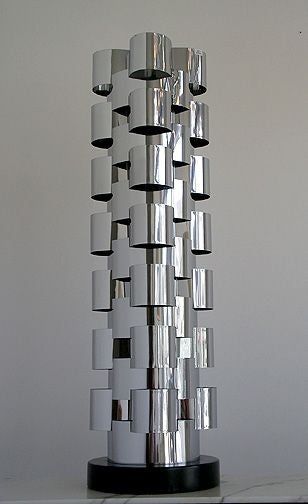 Late 20th Century Tall Polished Chrome Skyscraper Lamp by Curtis Jere