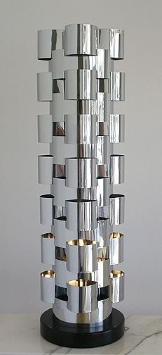 American Tall Polished Chrome Skyscraper Lamp by Curtis Jere