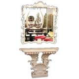 1942 Carved Wood Grosfeld House Mirror and Console