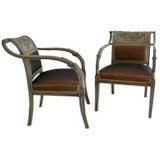 Pair of Italian Carved Wood and Upholstered Arm Chairs Pair of Italian Carved Wood and Upholstered Arm Chairs
