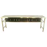 Burl Wood and Brass Console by Mastercraft