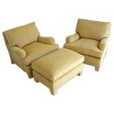 Pair of Upholstered Chairs and Ottoman