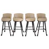 Four Wood and Upholstered Swivel Bar Stools