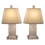 Pair of Beveled Block Lucite Lamps