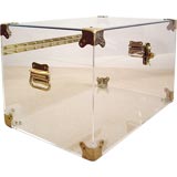 Lucite and Brass Trunk/Coffee Table with Glass Top