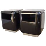 Slick 1970s Black Lacquer and Polished Steel Nightstands Slick 1970s Black Lacquer and Polished Steel Nightstands