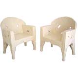 Retro Pair of Carved Wood Banana Leaf Chairs