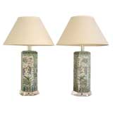 Pair of Decorated Chinese Porcelain Lamps with Lucite Bases Pair of Decorated Chinese Porcelain Lamps with Lucite Bases