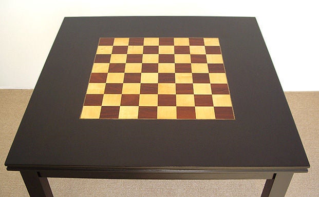 All wood game table. Inlaid checker/chess board.