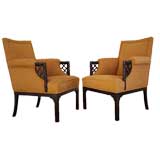Pair of 1940s Wood and Upholstered Chairs