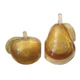 Gold Murano Glass Pear and Apple Bookends