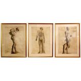 Pencil on Paper, Three Male Figure Studies