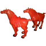 Pair of Tang Horses in Cinnabar Lacquer