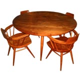 George Nakashima Round Dining Table with Dining Chairs