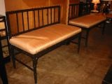 Carved Faux Bamboo Benches Upholstered in Silk