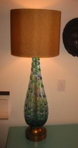 Huge Italian Glass Table Lamp with Custom Silk Shade