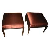 Pair of Robsjohn-Gibbings Ottomans in Chocolate Brown Silk