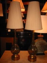 Pair of Italian Glass Table Lamps with Conical Custom Shades