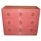 Dorothy Draper Chest in Pink Lacquer Finish with Nickle Pulls