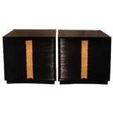 Pair of Handsome Combed Wood Chests with Decorative Carved Pulls
