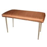 Italian Bench Upholstered in Brown Silk with Brushed Nickel Legs